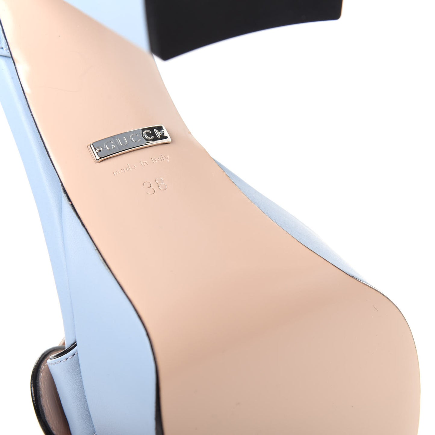Calfskin GG Marmont Ankle Wrap 30/115mm Platform Sandals 38 Porcelain Light Blue