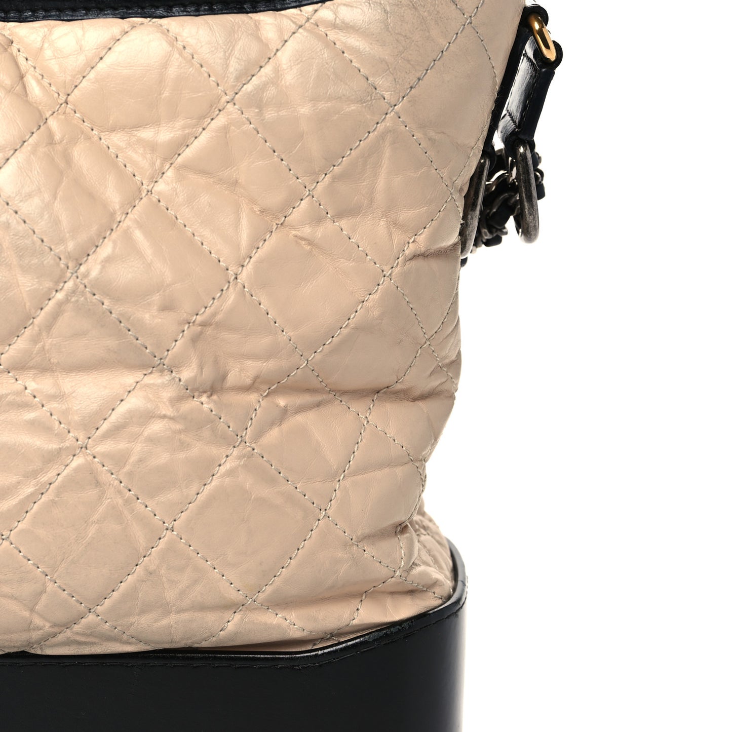 Aged Calfskin Quilted Large Gabrielle Hobo Beige Black