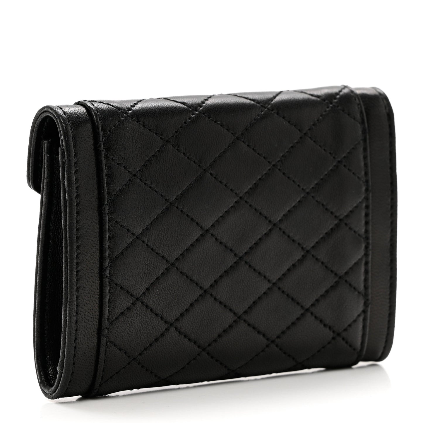 Lambskin Quilted Monogram Gaby Small Envelope Wallet Black