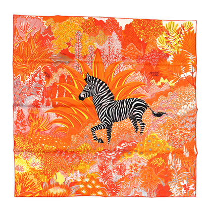 Hermes Silk Mountain Zebra Scarf 90 Orange Soleil Rose 1 of 5
