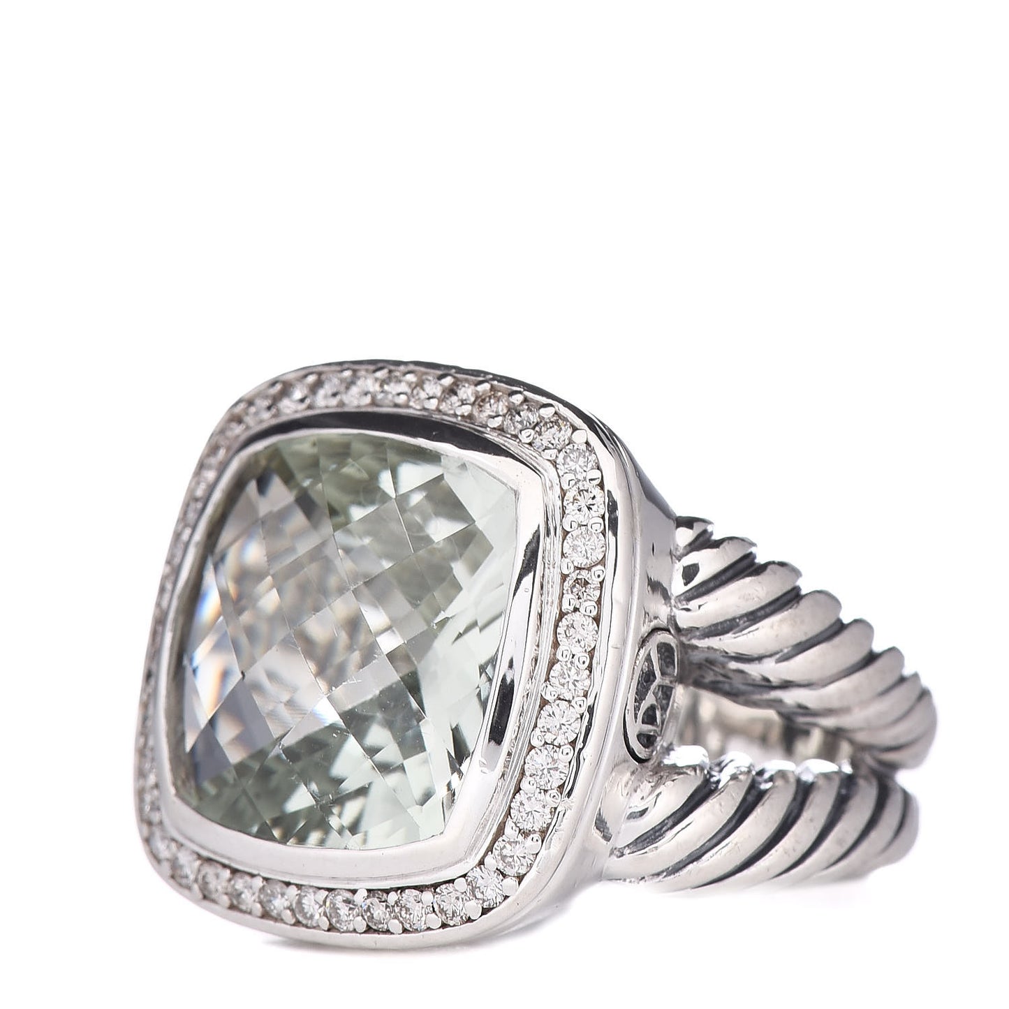 Sterling Silver Diamond Prasiolite 14mm Albion Ring 54 7