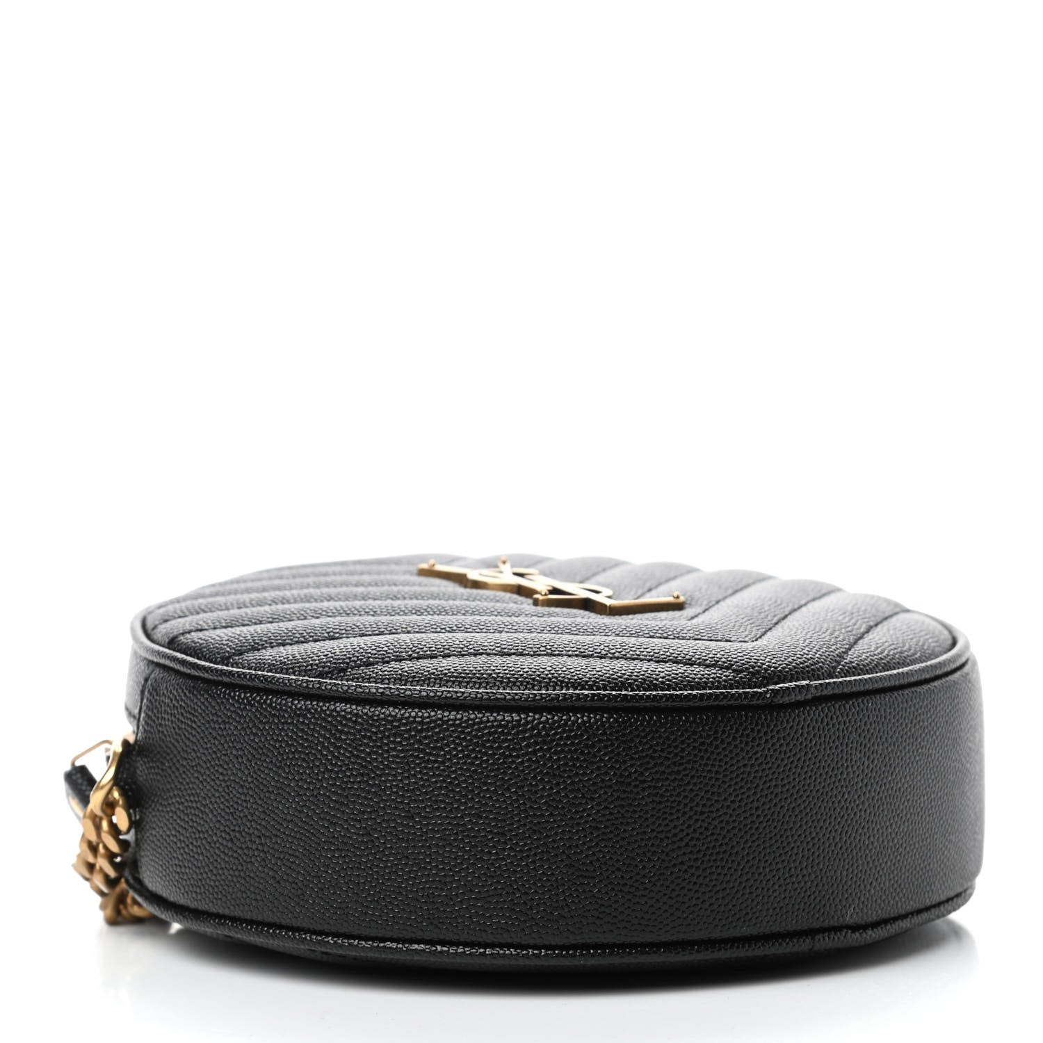 Saint Laurent Grain De Poudre Matelasse Chevron Quilted Round Vinyle Camera Bag Black 3 of 4