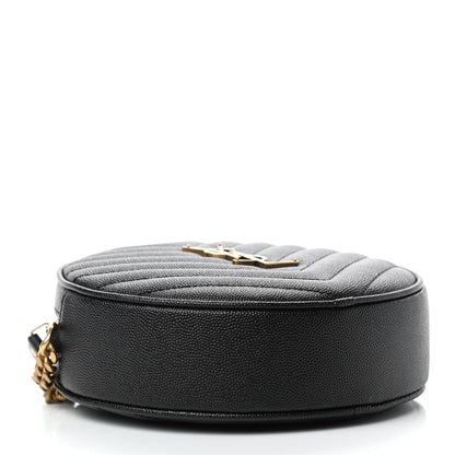 Saint Laurent Grain De Poudre Matelasse Chevron Quilted Round Vinyle Camera Bag Black 3 of 4