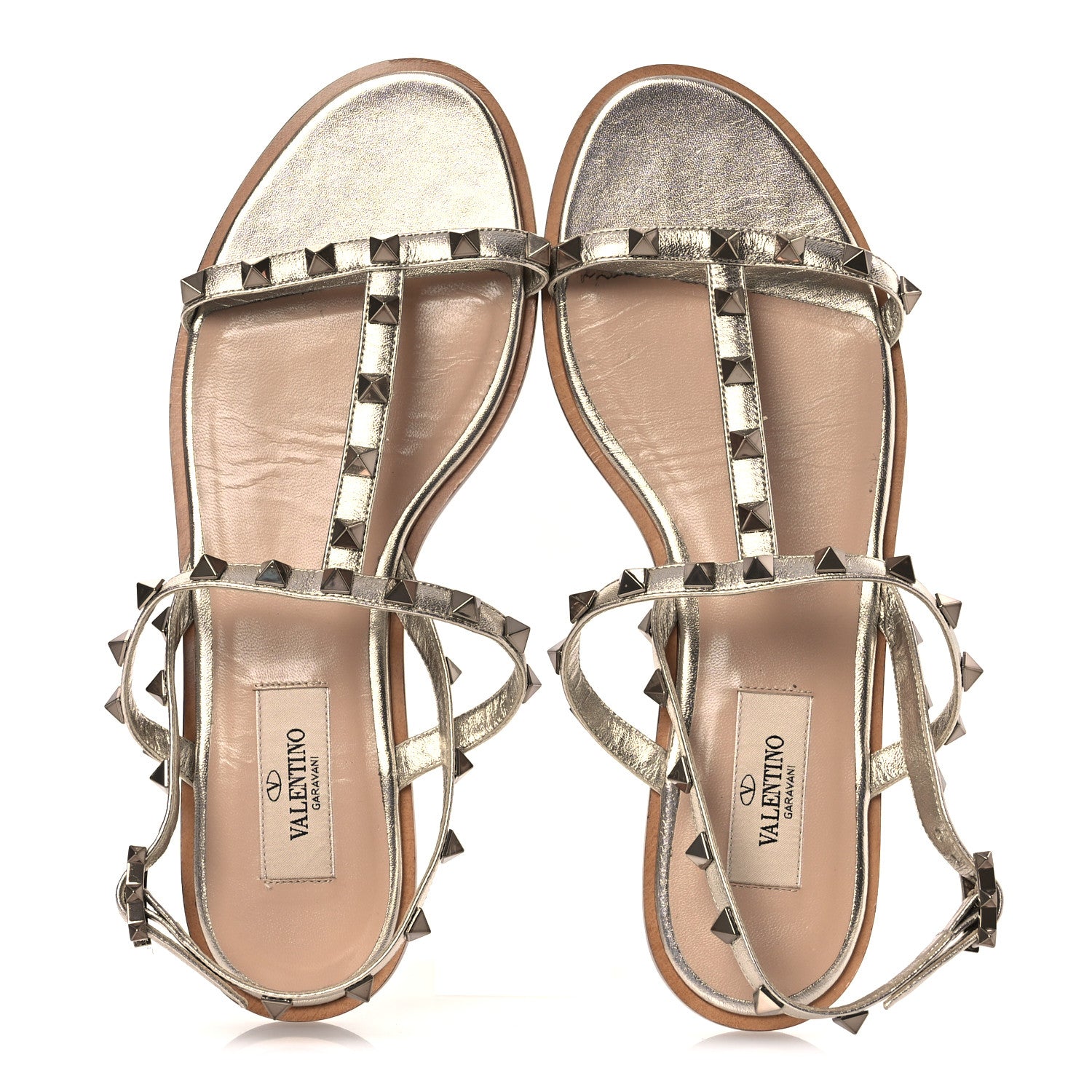 Valentino Garavani Metallic Nappa Rockstud T-Strap Slingback Flat Sandals 38 Skin 2 of 12