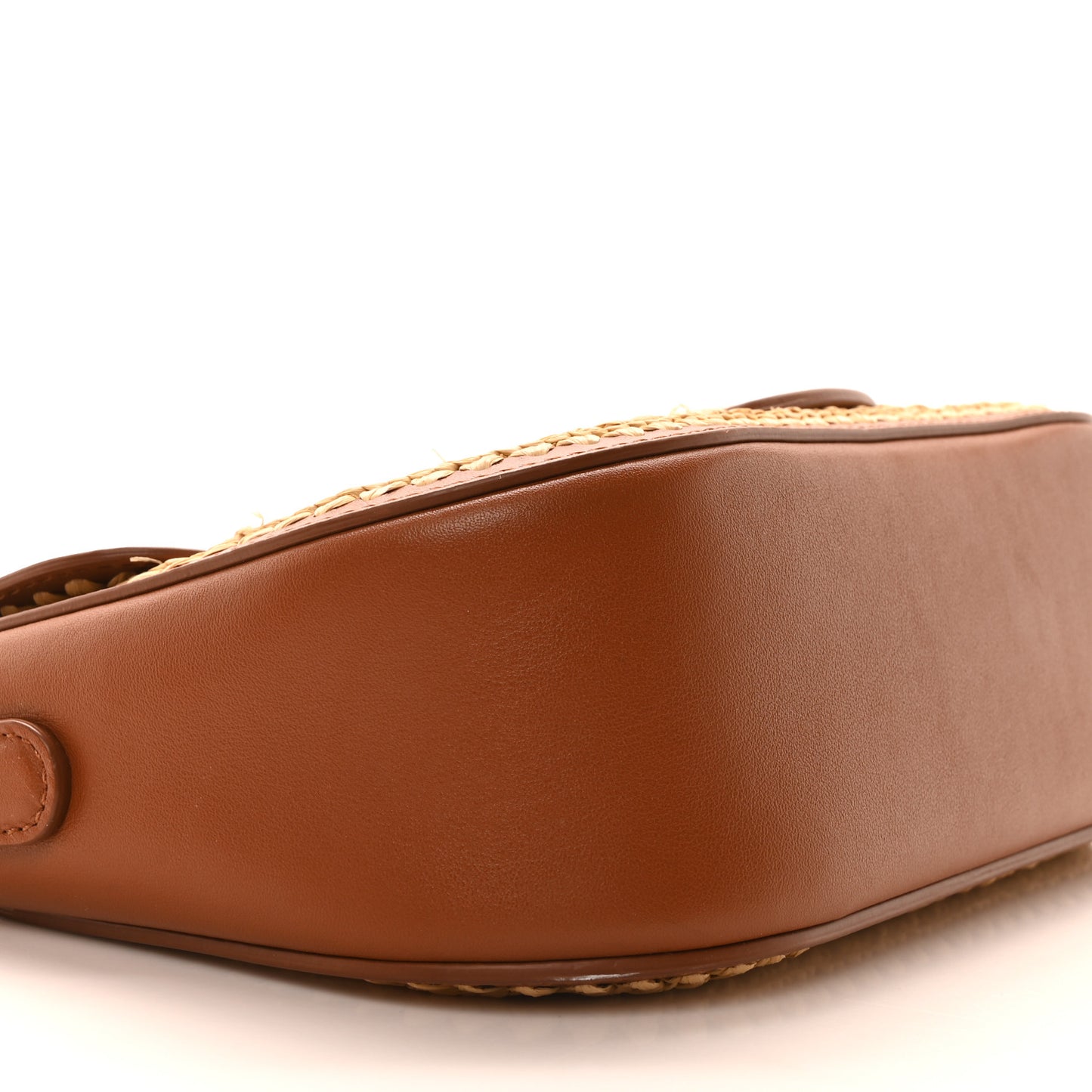 Raffia Calfskin Vlogo Alltime Shoulder Bag Natural Saddle Brown
