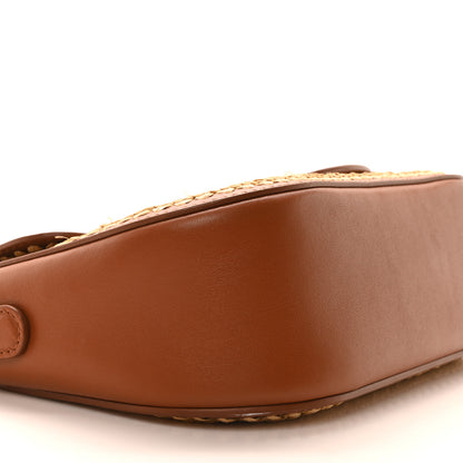 Valentino Garavani Raffia Calfskin Vlogo Alltime Shoulder Bag Natural Saddle Brown 8 of 9