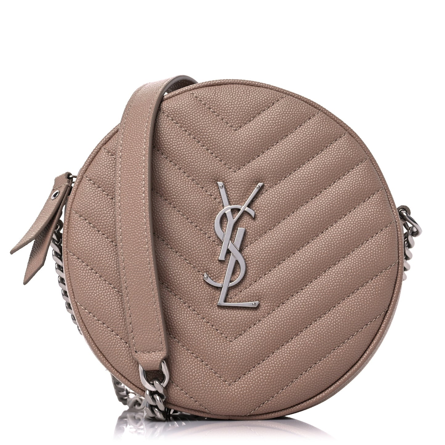 Grain De Poudre Matelasse Chevron Quilted Round Vinyle Camera Bag Gold Sand