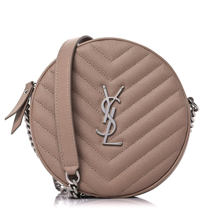 Saint Laurent Grain De Poudre Matelasse Chevron Quilted Round Vinyle Camera Bag Gold Sand 1 of 7