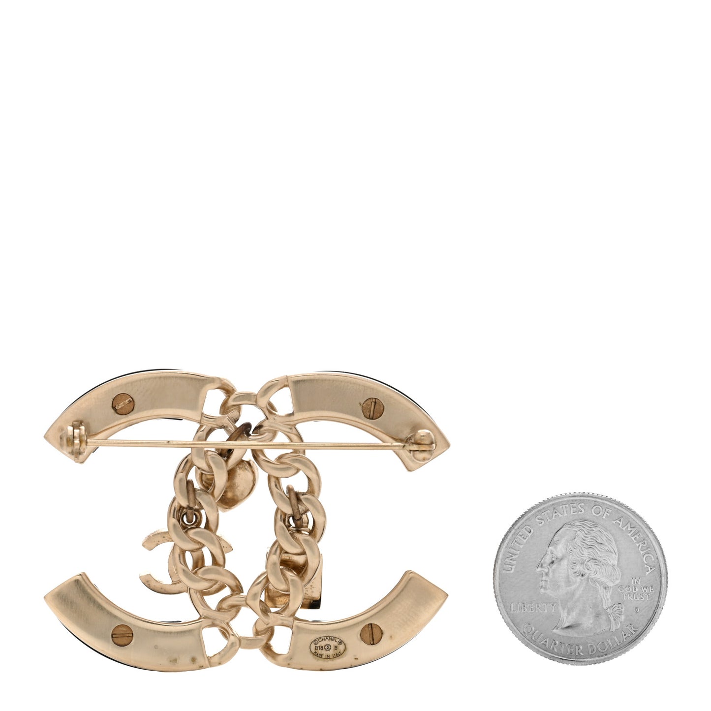 Resin Enamel Chain CC Charm Brooch Black Gold