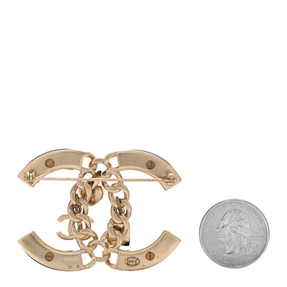 Chanel Resin Enamel Chain CC Charm Brooch Black Gold 3 of 4