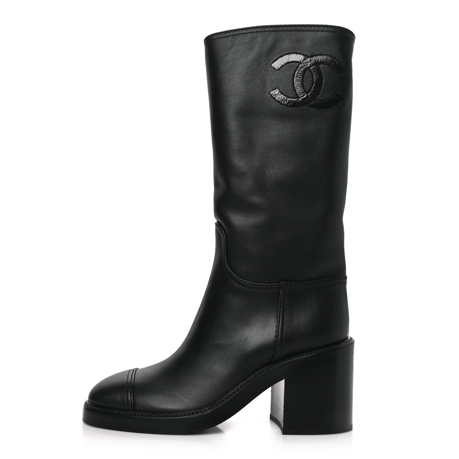 Chanel Lambskin CC Logo Calf Boots 36 Black 1 of 8