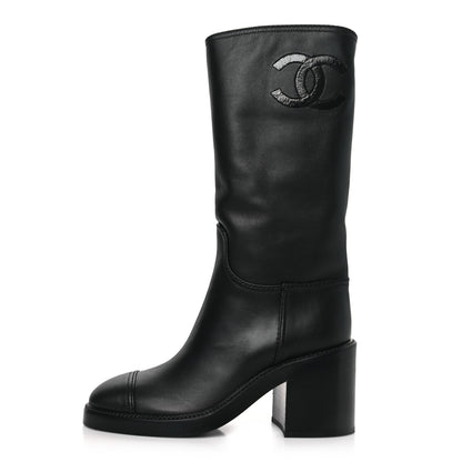 Chanel Lambskin CC Logo Calf Boots 36 Black 1 of 8