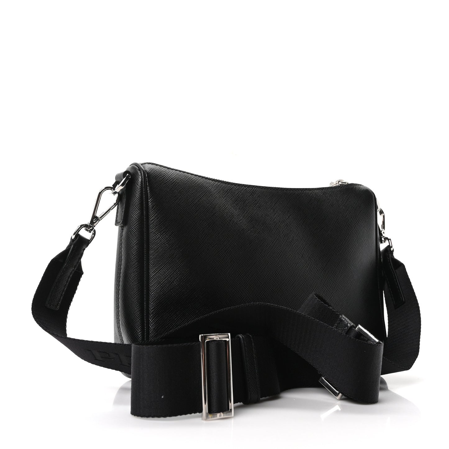 Saffiano Travel Pocket Zippered Shoulder Bag Black