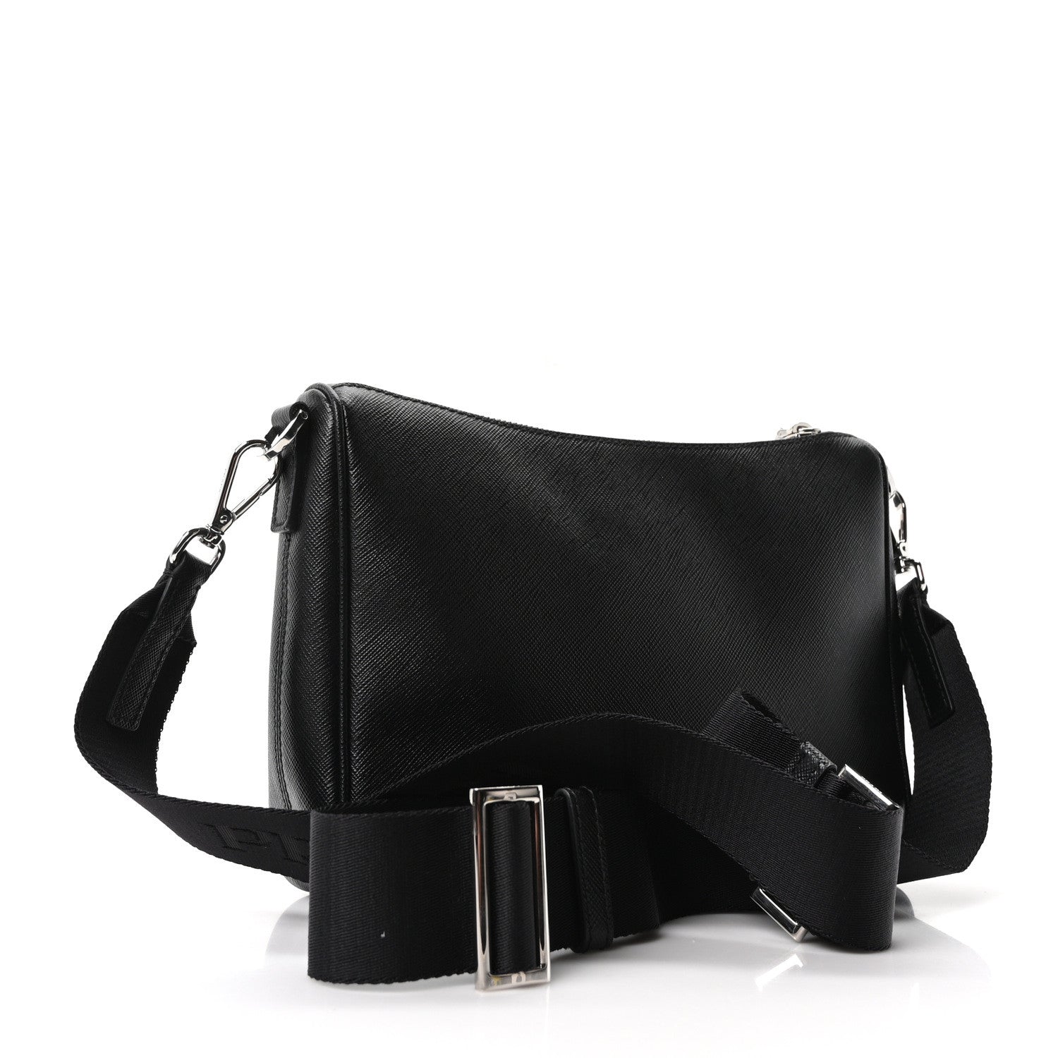 Prada Saffiano Travel Pocket Zippered Shoulder Bag Black 4 of 11