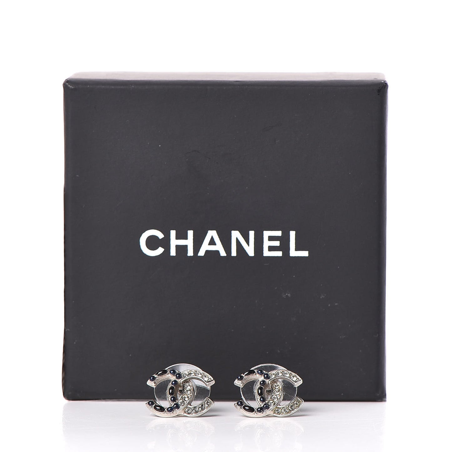 Crystal Resin CC Earrings Silver Black