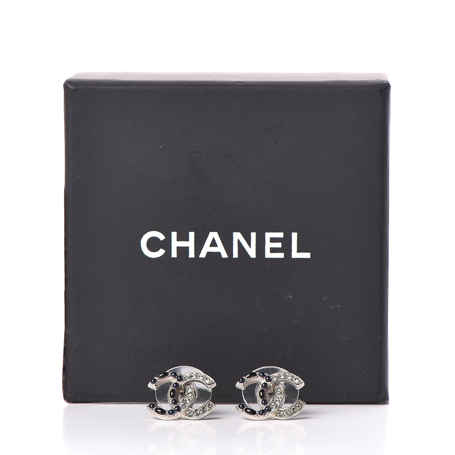 Chanel Crystal Resin CC Earrings Silver Black 5 of 5