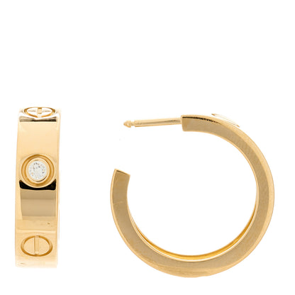 Cartier 18K Yellow Gold 2 Diamond 5.5mm LOVE Hoop Earrings 1 of 7