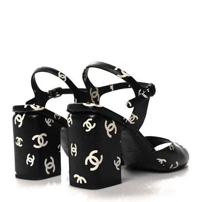 Chanel Printed Lambskin CC Platform Sandals 39 Black White 4 of 9