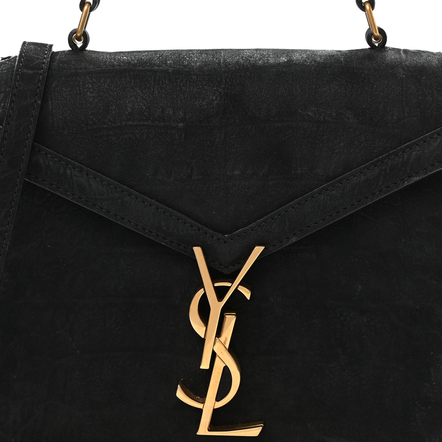 Nubuk Crocodile Embossed Mini Classic Monogram Cassandra Top Handle Black