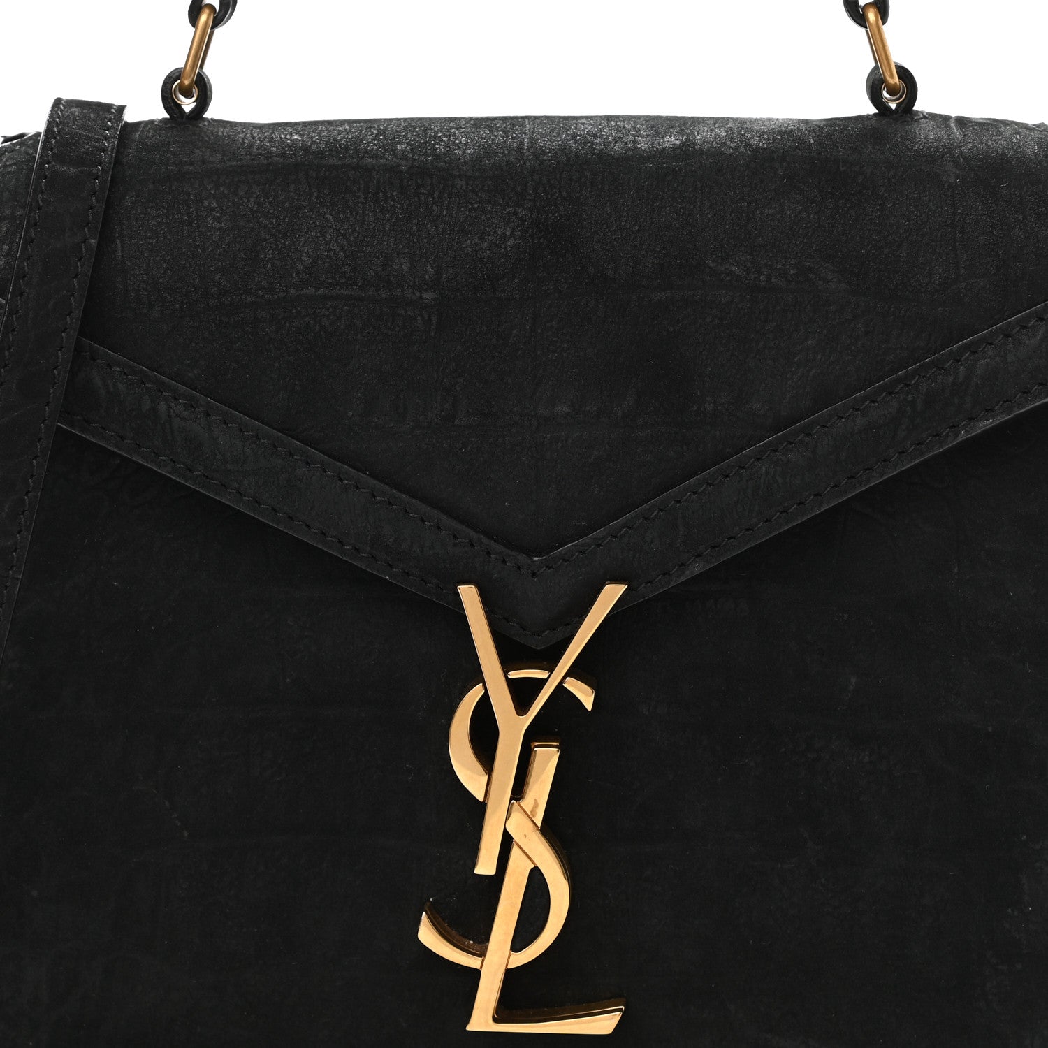 Saint Laurent Nubuk Crocodile Embossed Mini Classic Monogram Cassandra Top Handle Black 8 of 13