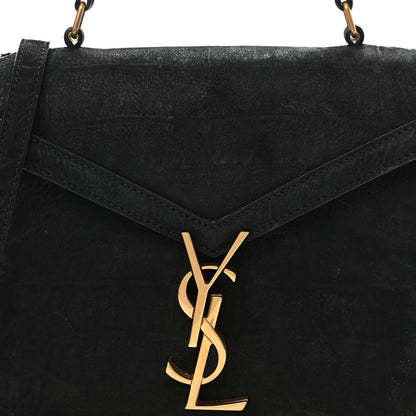 Saint Laurent Nubuk Crocodile Embossed Mini Classic Monogram Cassandra Top Handle Black 8 of 13