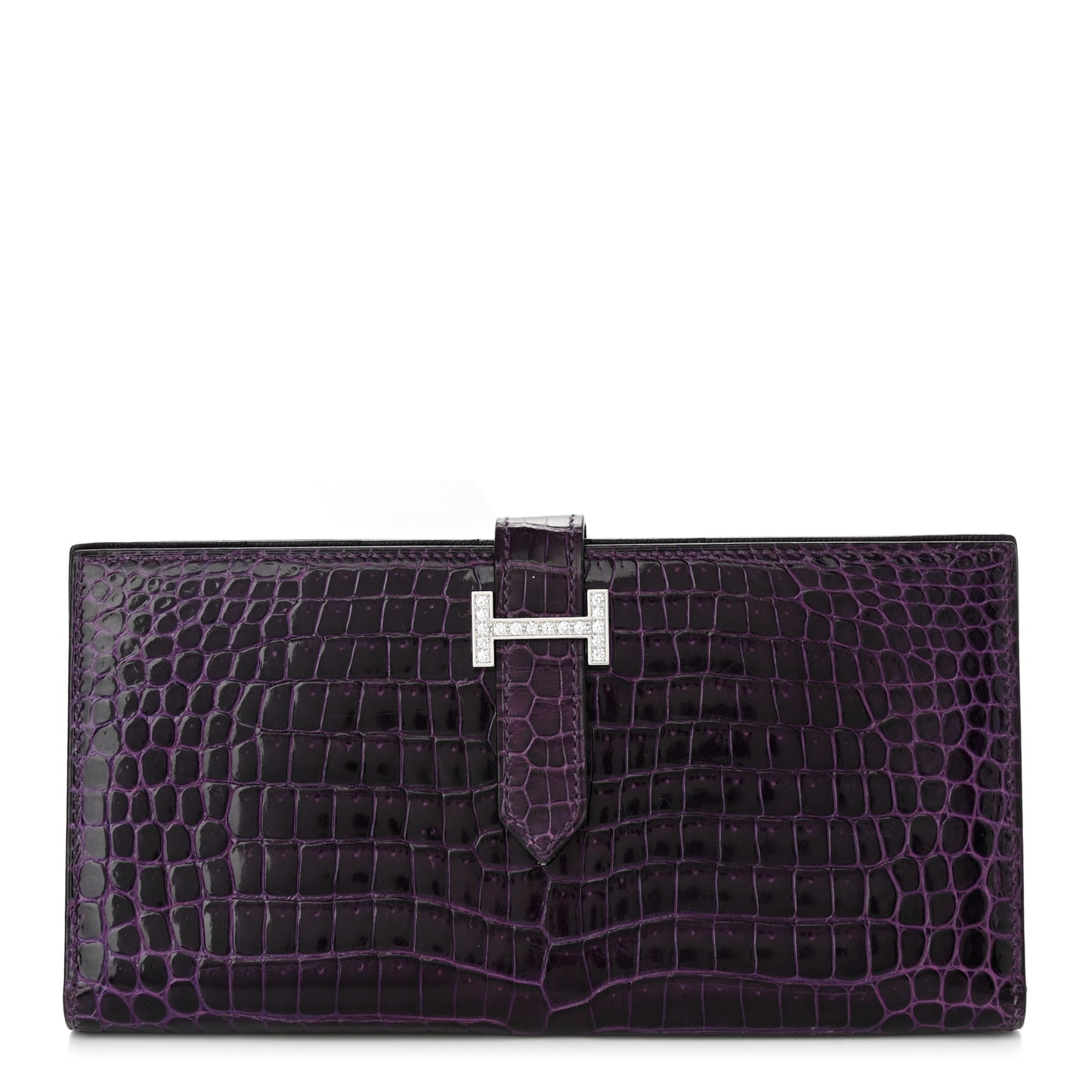 Shiny Porosus Crocodile 18K Gold Diamond Bearn Wallet Amethyst