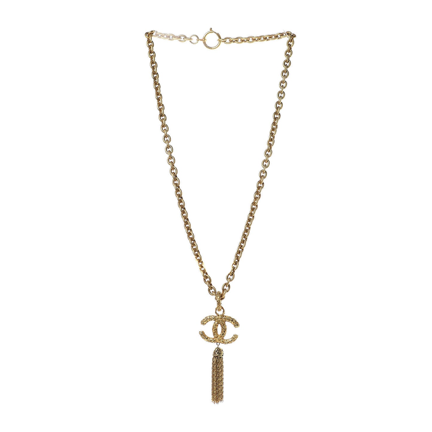 Textured Etruscan CC Tassel Necklace Gold