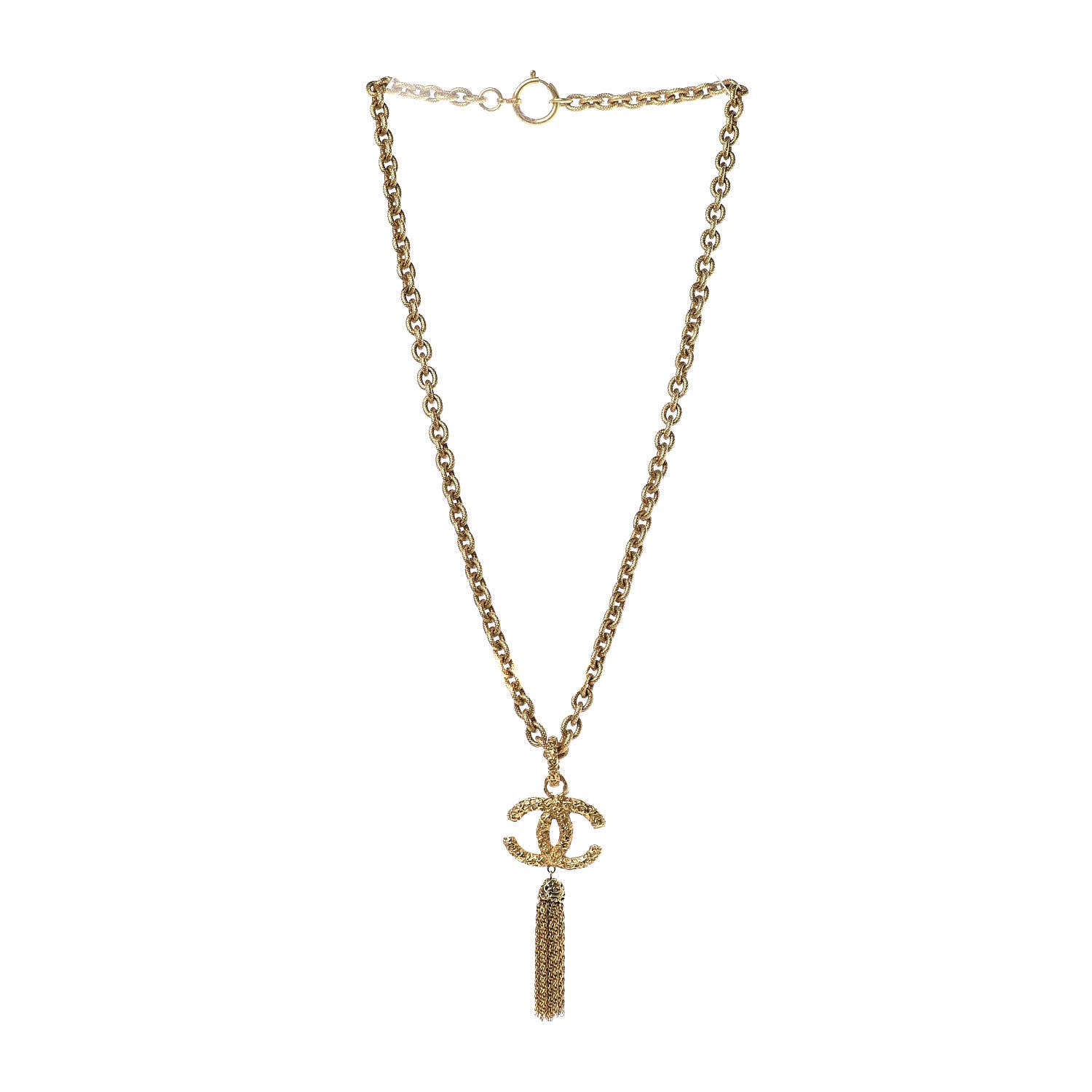 Chanel Textured Etruscan CC Tassel Necklace Gold 3 of 7