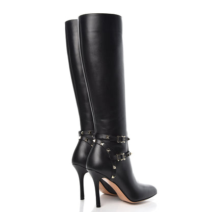 Valentino Garavani Calfskin Rockstud Knee High 100mm Boots 35.5 Black 4 of 8
