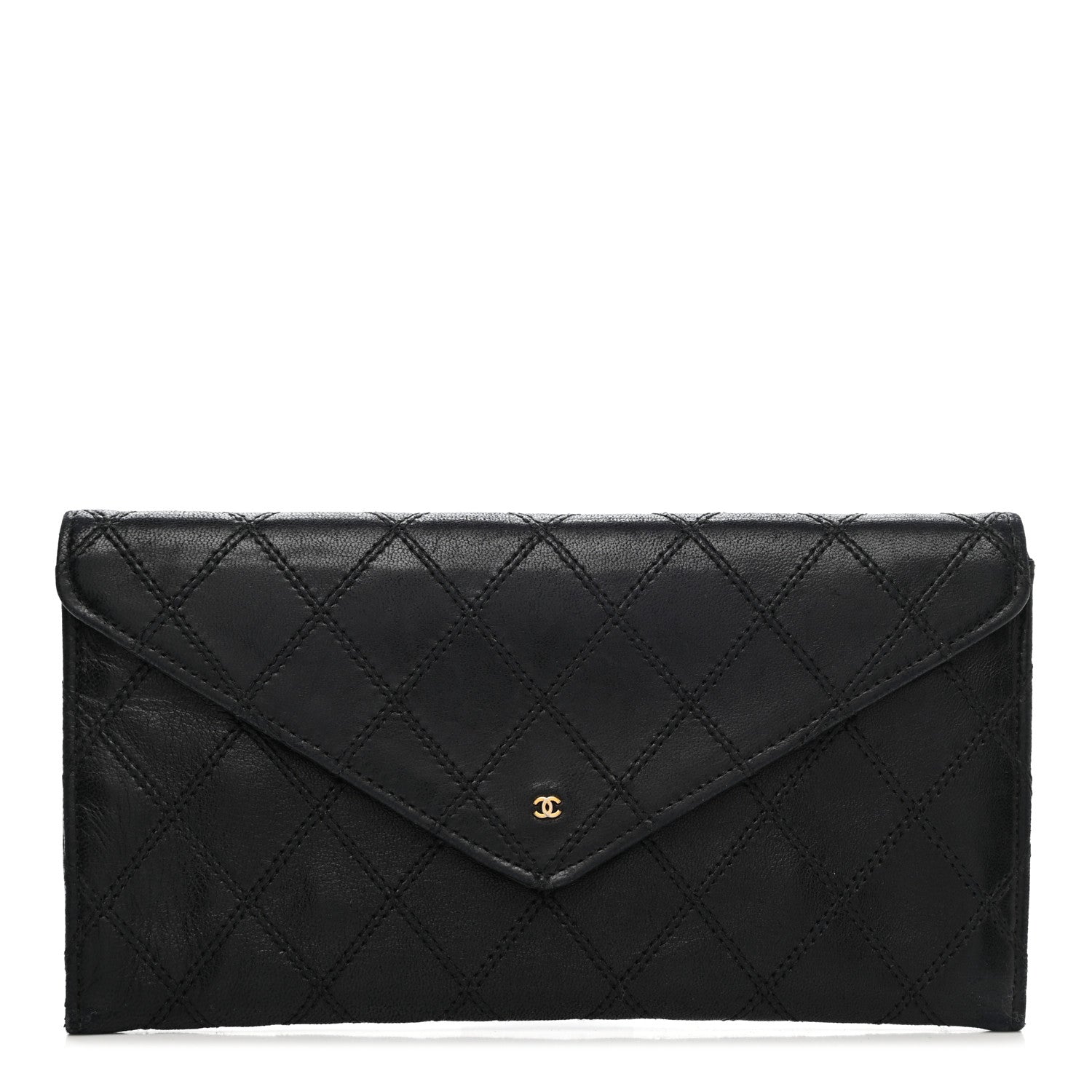 Chanel Lambskin Diamond Stitched Envelope Long Flap Wallet Black 1 of 8