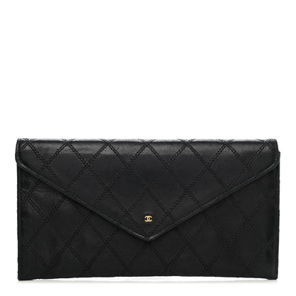 Chanel Lambskin Diamond Stitched Envelope Long Flap Wallet Black 1 of 8