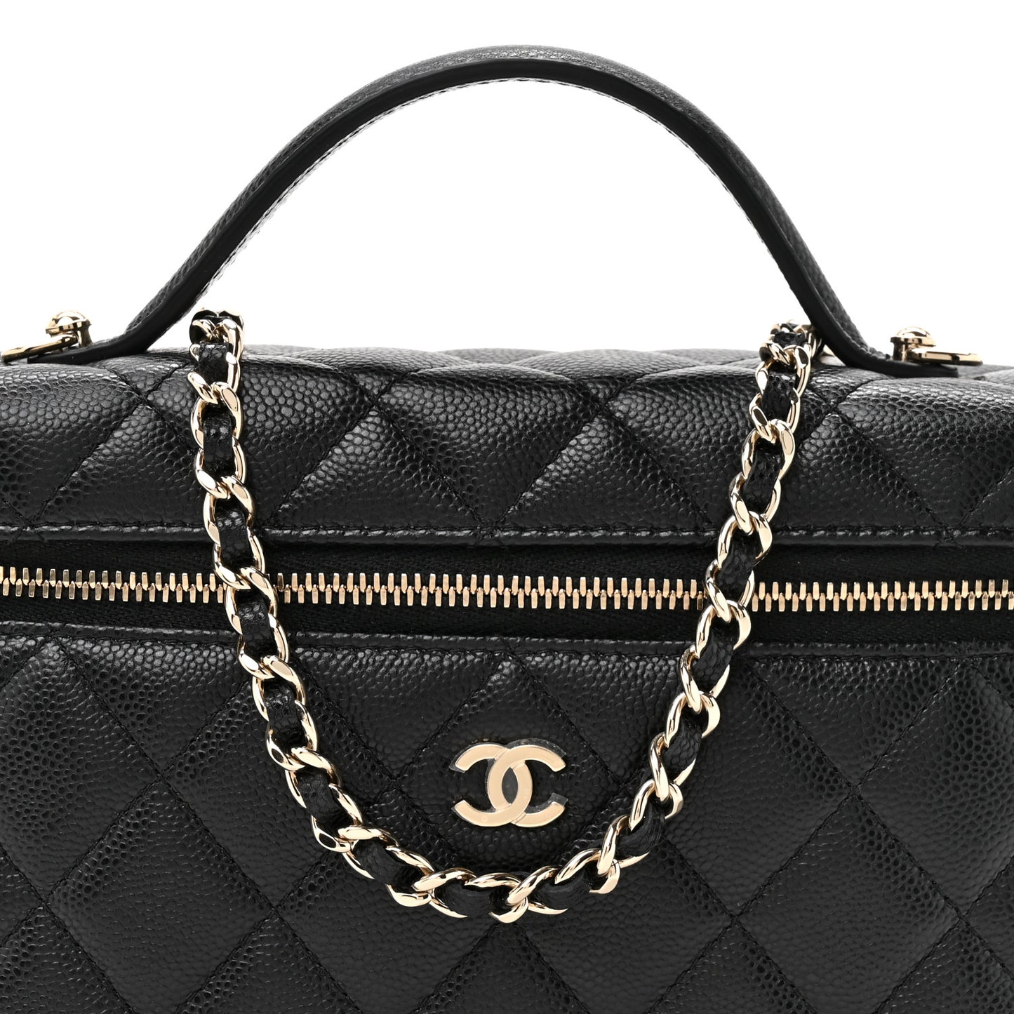 Caviar Quilted Top Handle Slim Vanity With Chain Black