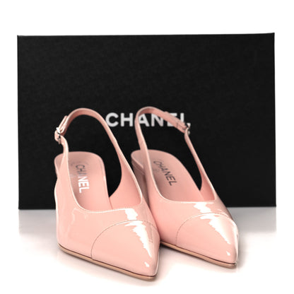 Chanel Patent Calfskin Cap Toe CC Slingback Pumps 36 Light Pink 9 of 9