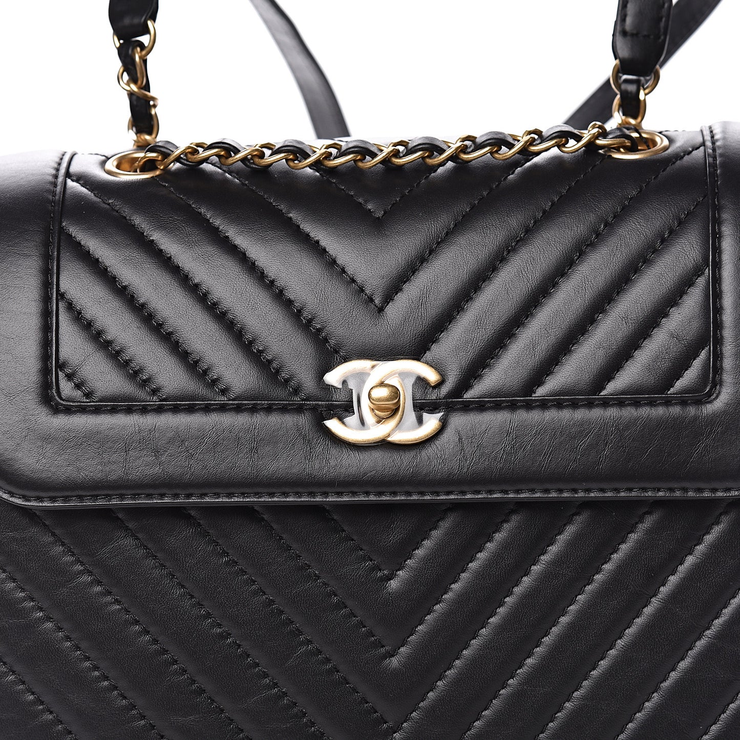 Aged Calfskin Chevron Quilted Backpack Black