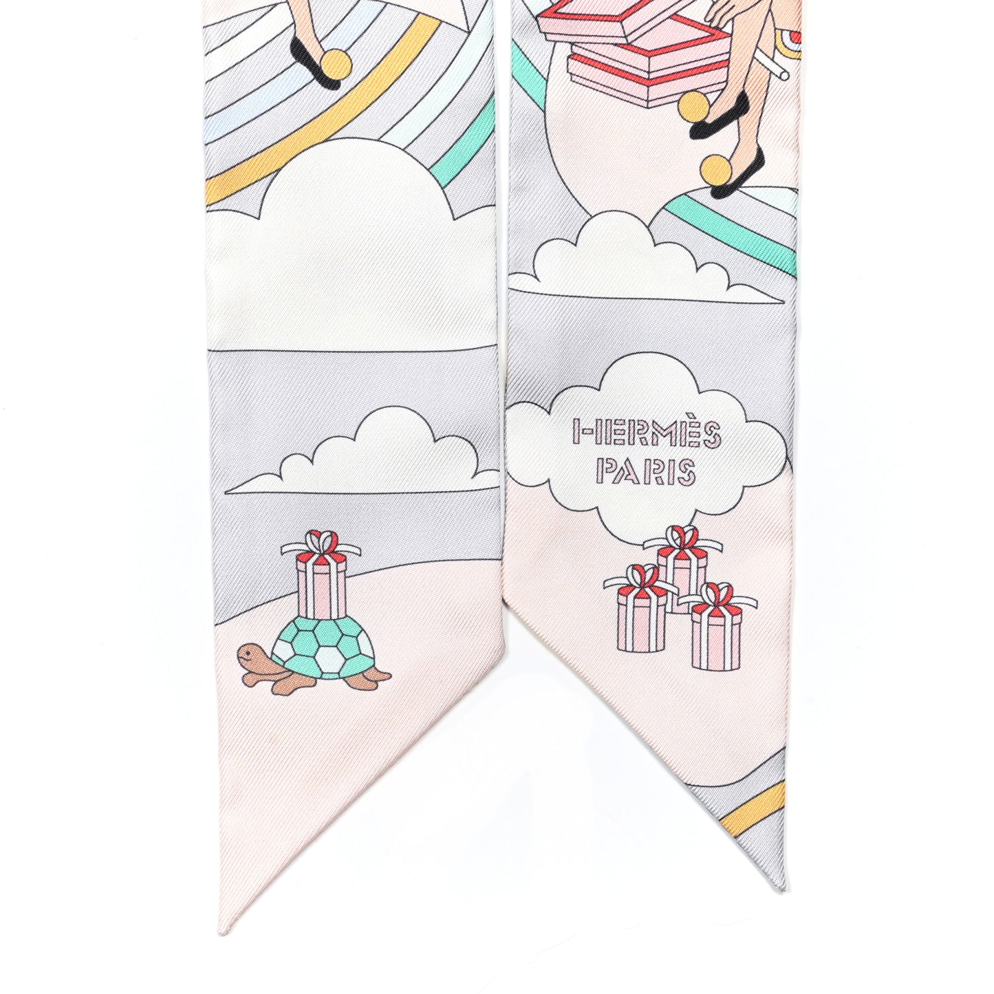 Silk Carres Volants Twilly Grenadine Gris Perle Rose Pale