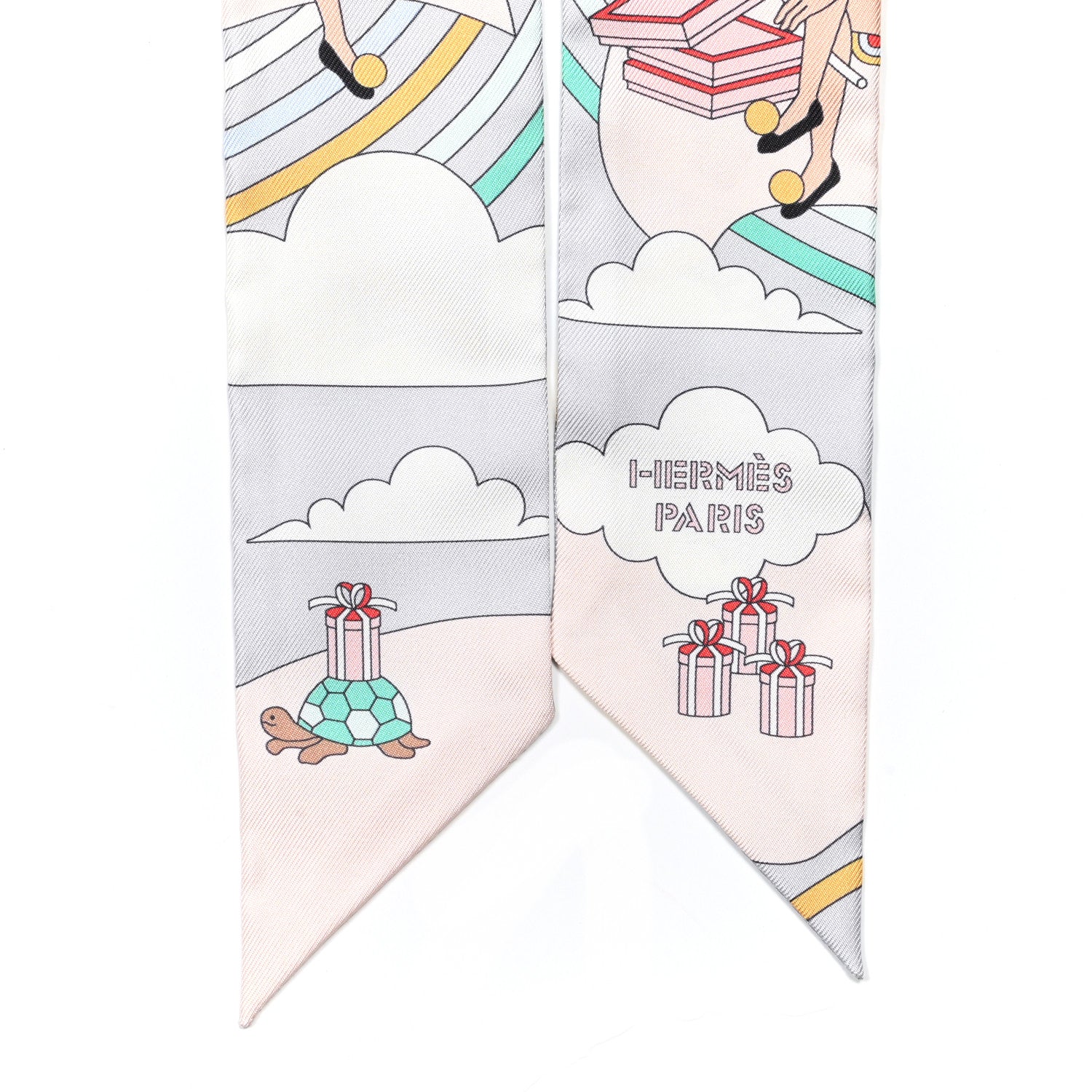 Hermes Silk Carres Volants Twilly Grenadine Gris Perle Rose Pale 2 of 4