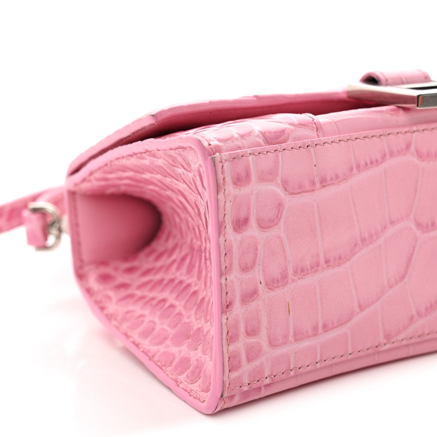 Balenciaga Shiny Calfskin Crocodile Embossed Hourglass Top Handle Bag XS Sweet Pink 8 of 13