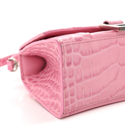Balenciaga Shiny Calfskin Crocodile Embossed Hourglass Top Handle Bag XS Sweet Pink 8 of 13