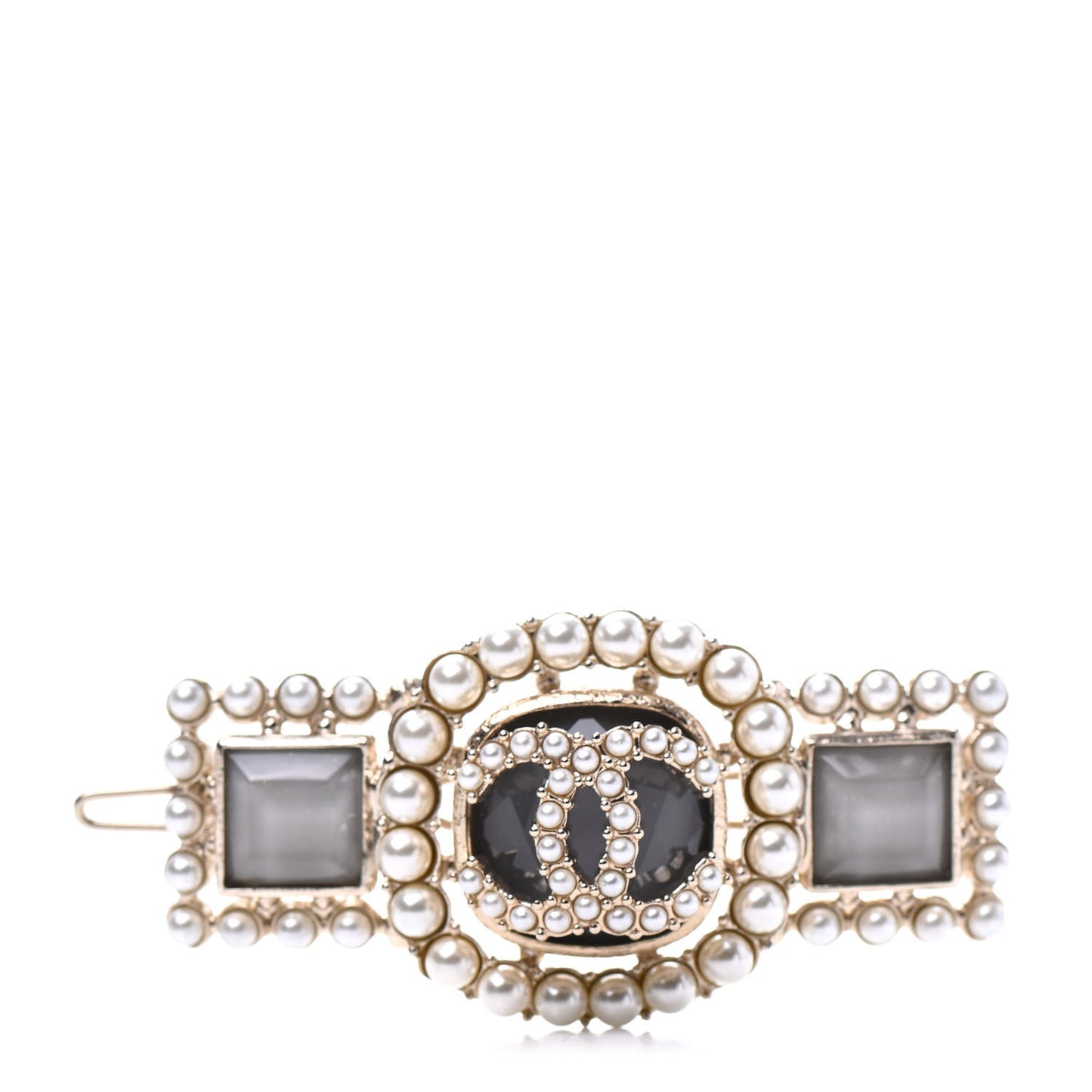 Metal Pearl CC Hair Clip Barrette Gold