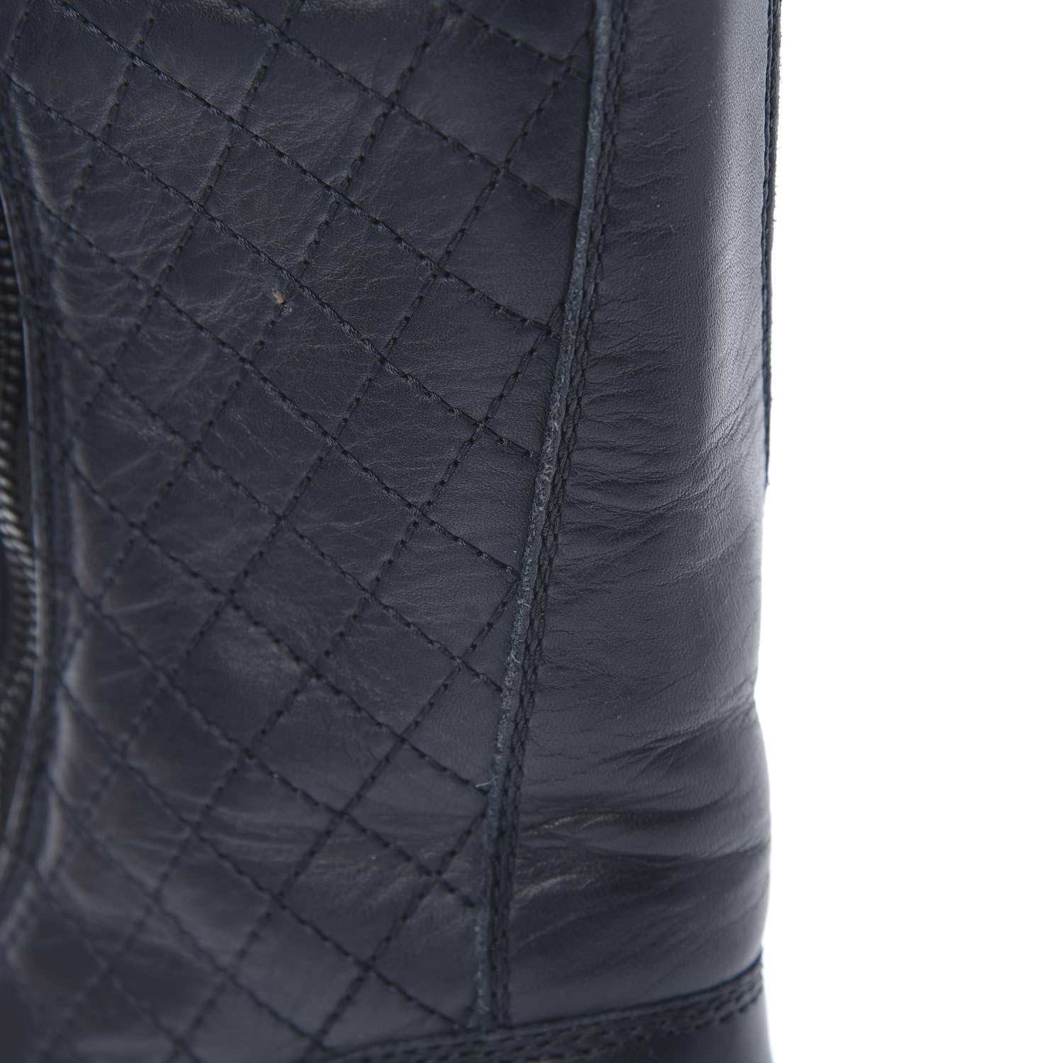 Chanel Sheepskin Quilted CC Tall Lace Up Combat Boots 39 Navy 8 of 10