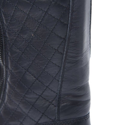 Chanel Sheepskin Quilted CC Tall Lace Up Combat Boots 39 Navy 8 of 10