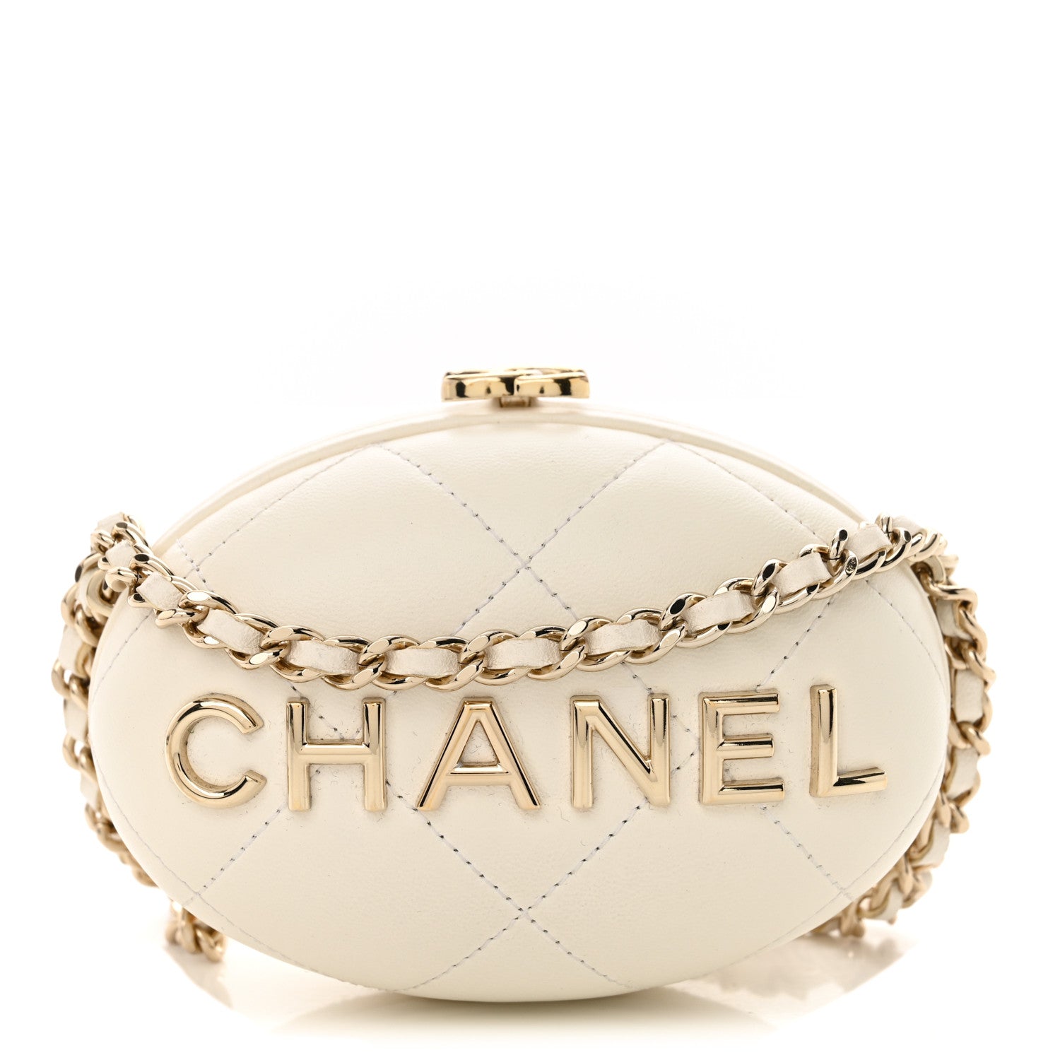 Chanel Lambskin Quilted Oval Minaudiere Chain Clutch White 1 of 12