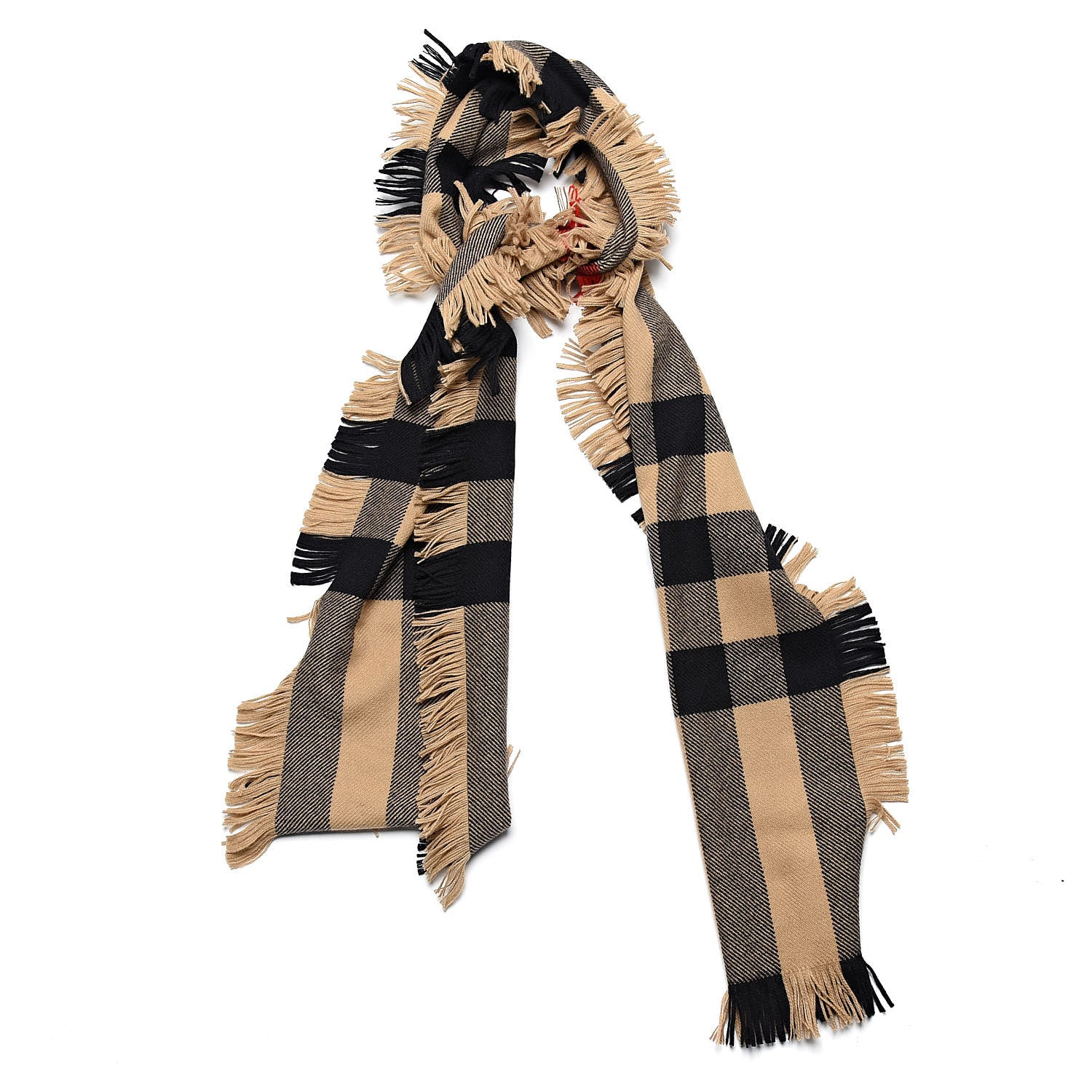 Burberry Wool Half Mega Check Fringe Scarf Camel 1 of 4
