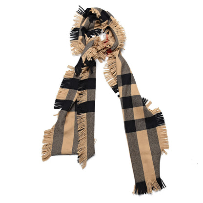 Burberry Wool Half Mega Check Fringe Scarf Camel 1 of 4