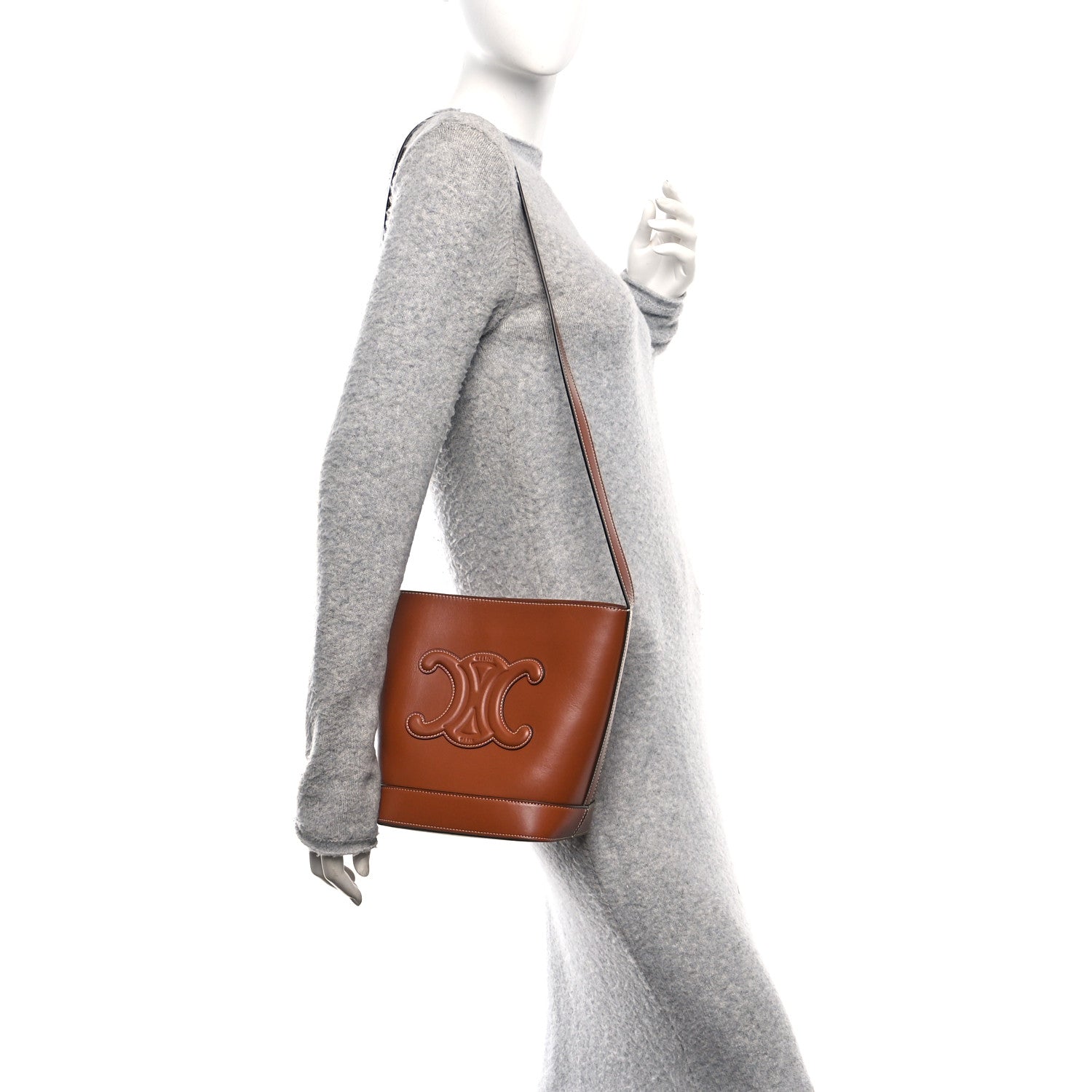 Celine Smooth Calfskin Small Cuir Triomphe Bucket Bag Tan 3 of 11