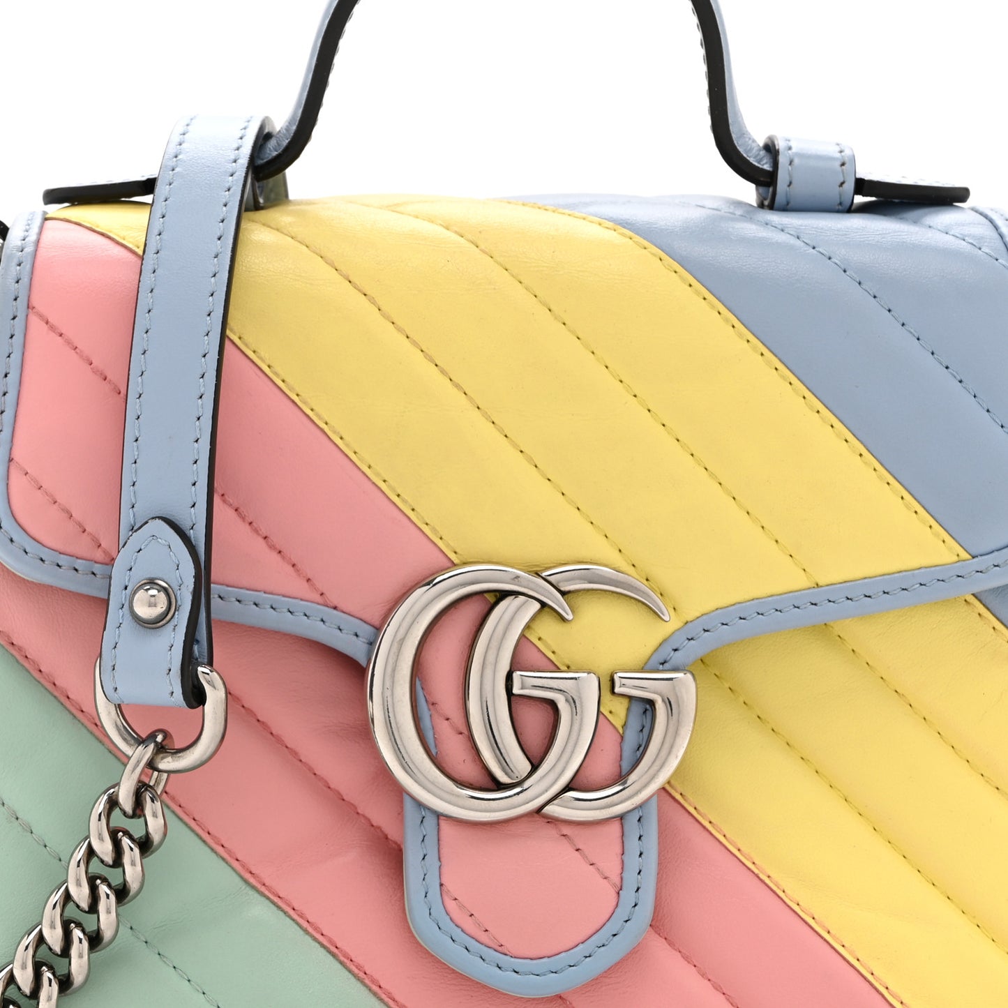 Calfskin Matelasse Diagonal Mini GG Marmont Top Handle Shoulder Bag Multicolor Pastel