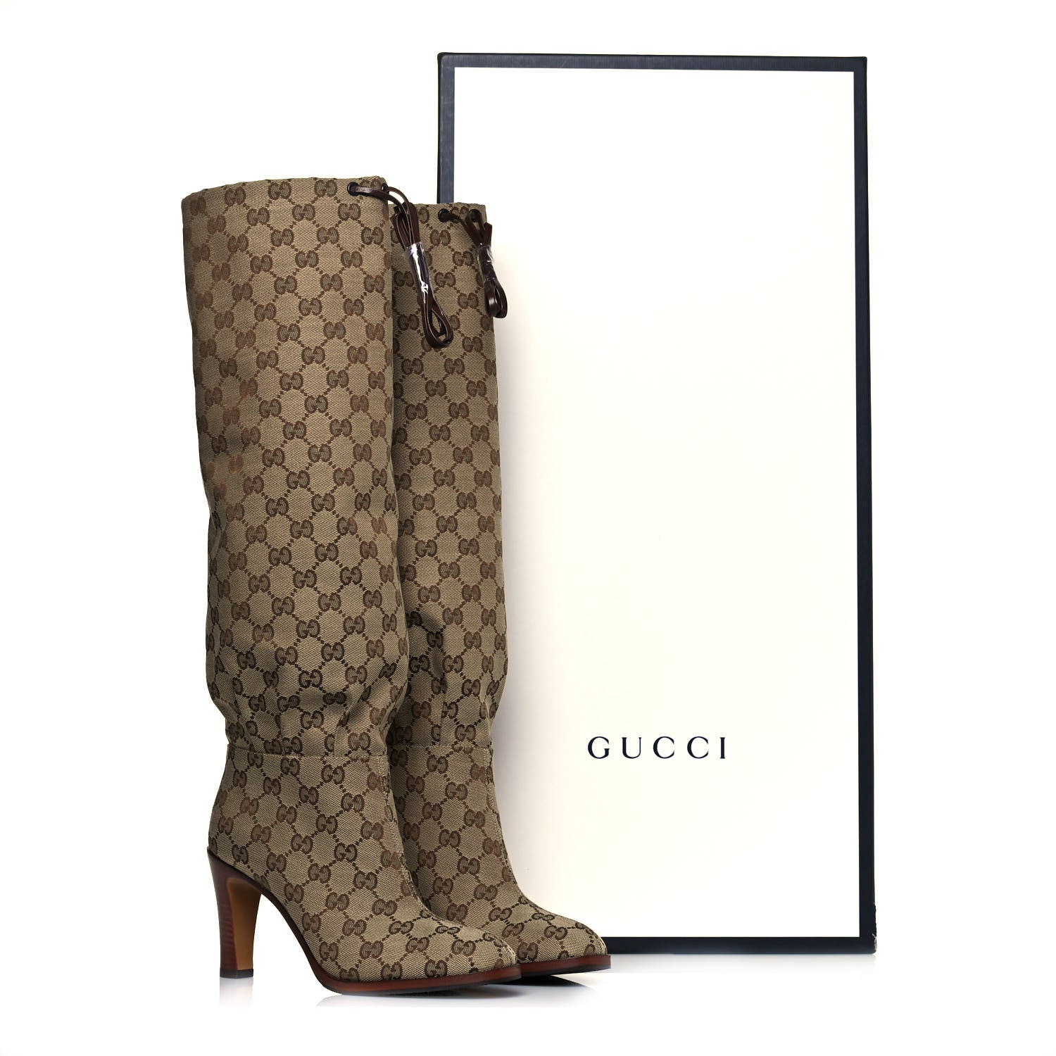 Gucci Monogram Lisa Mid Heel Boots 37 Beige Ebony 7 of 7