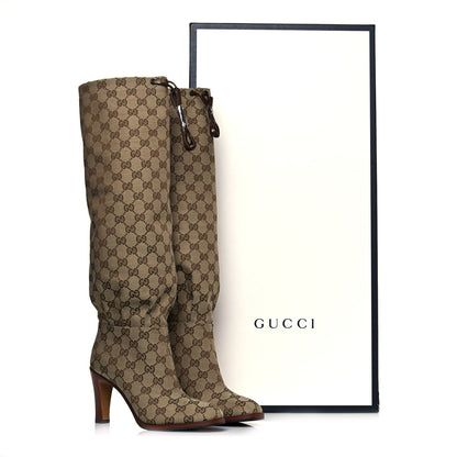 Gucci Monogram Lisa Mid Heel Boots 37 Beige Ebony 7 of 7