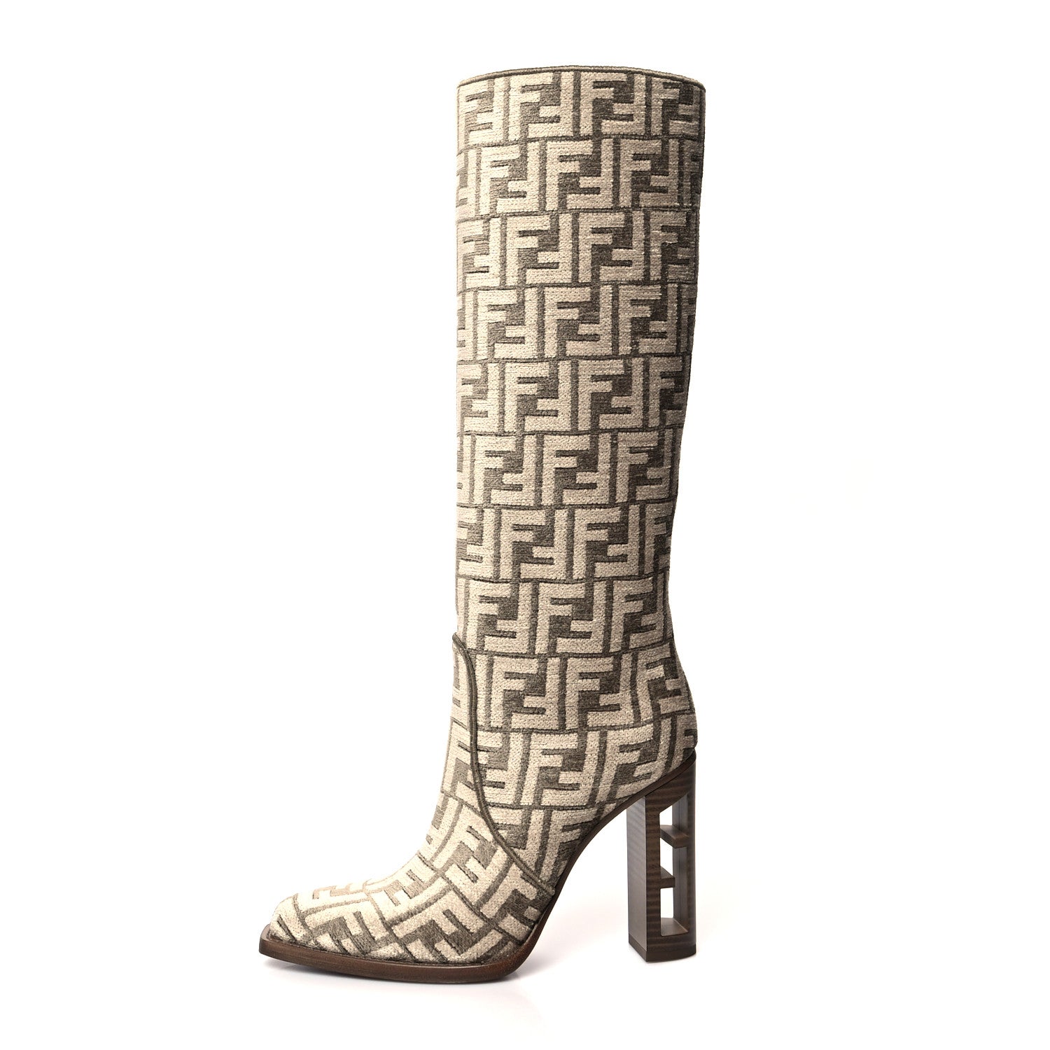 Fendi Chenille Jacquard FF 110mm Cut Baguette Knee Boots 37.5 Tortora Nuvola 1 of 6