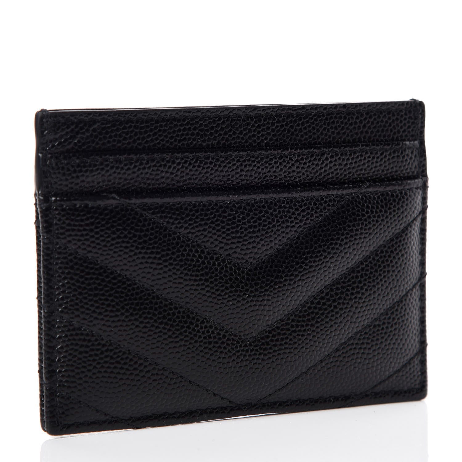Saint Laurent Grain De Poudre Matelasse Chevron Monogram Credit Card Case Black 3 of 7